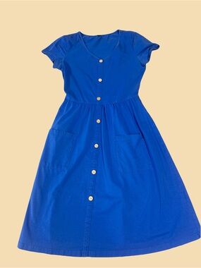 Women’s Button-Front Royal Blue Dress with Pockets